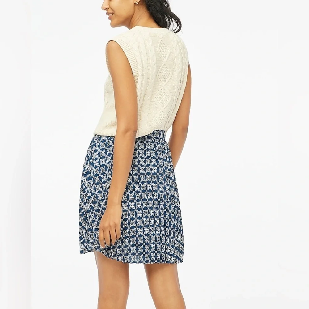 NEW J. Crew Size 10 Pleated Mini Skirt Seaport Blue Autumn Lined Print Preppy
